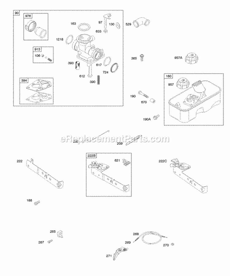 Carburetor Controls Fuel Supply Governor Spring Diagram and Parts List for 10M912-0005-E1  Briggs and Stratton Engine